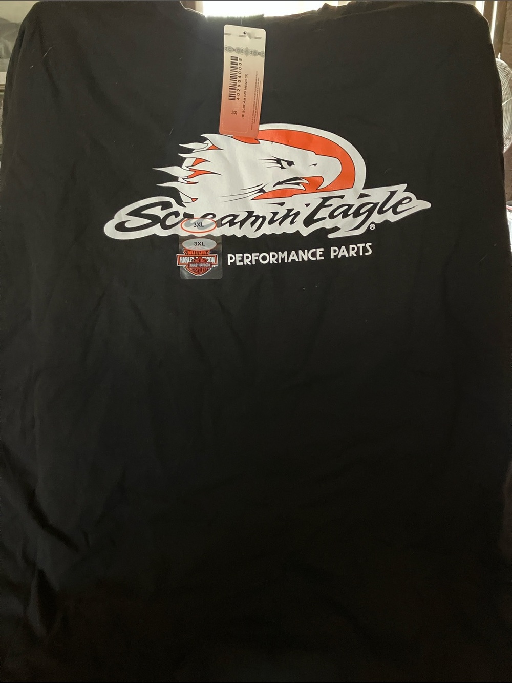 Harley-Davidson Black Tee with White and Orange Screamin' Eagle Logo